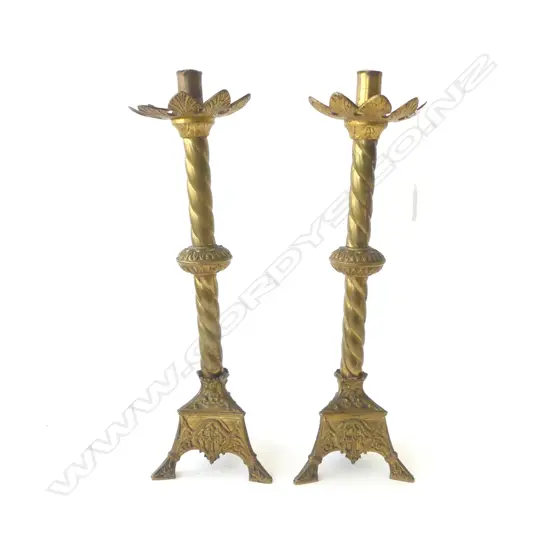PR VINTAGE BRASS ECCLESIASTICAL CANDLE STANDS H430mm