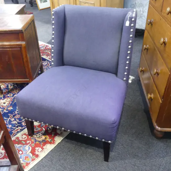 LG BLUE UPHOLSTERED STUDDED CHAIR