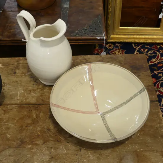 ITALIAN WHITE CERAMIC JUG H.270mm, PAUL MASEYK POTTERY BOWL 270mm dia
