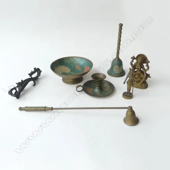 7 ORIENTAL METAL PCES; BOWL 150mm dia, ETC