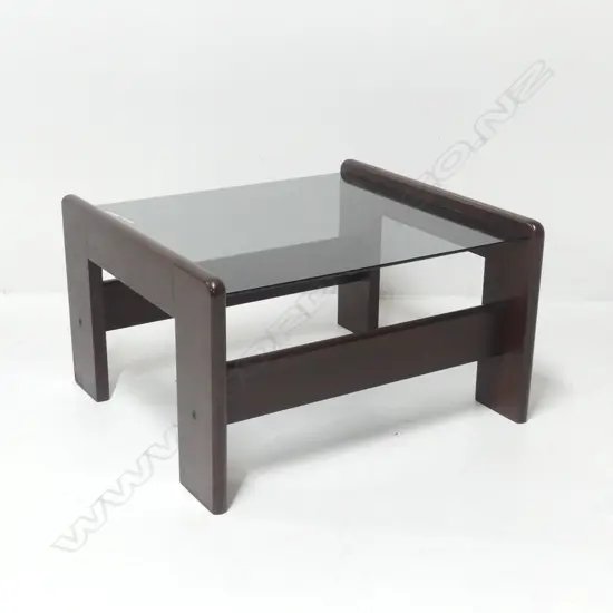 DON? MAHOGANY SIDE TABLE with smoky glass top c1980's