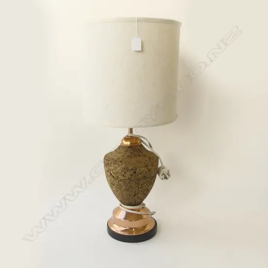 1970's NZ MADE CORK LAMP with shade possibly Crichton H.690mm