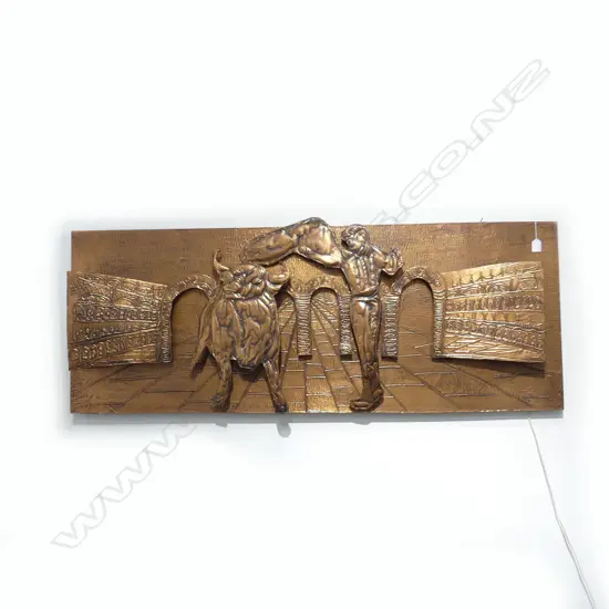 RETRO COPPER LARGE WALL SCULPTURE LAMP THE BULL FIGHTER L.1410mm