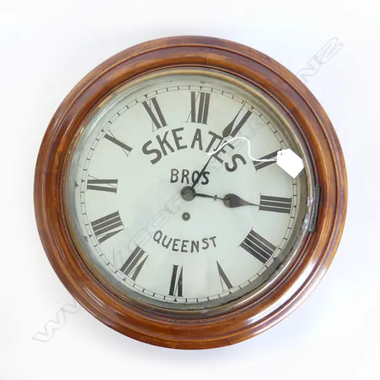 19thC FUSEE CHAIN DRIVE WALL CLOCK the dial named 'SKEATES BROS. QUEEN ST'. Dia.410mm