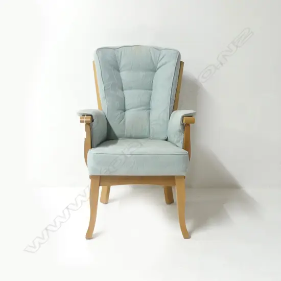 ARMCHAIR, BLUE UPHOLSTERY