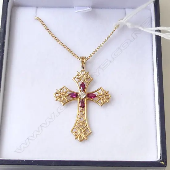 9ct PENDENT CRUCIFIX WITH GOLD COLOURED CHAIN (cross 1.7 gms)