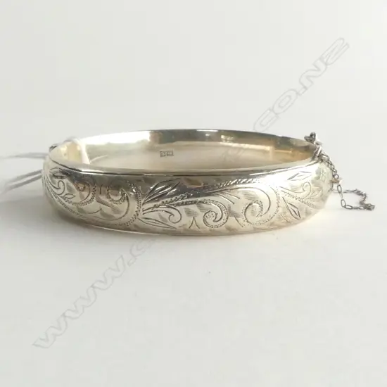 SILVER ENGRAVED HALF HINGED BANGLE Birmingham hallmarks 20gms