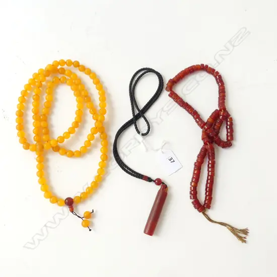 3 ORIENTAL NECKLACES (GLASS?)