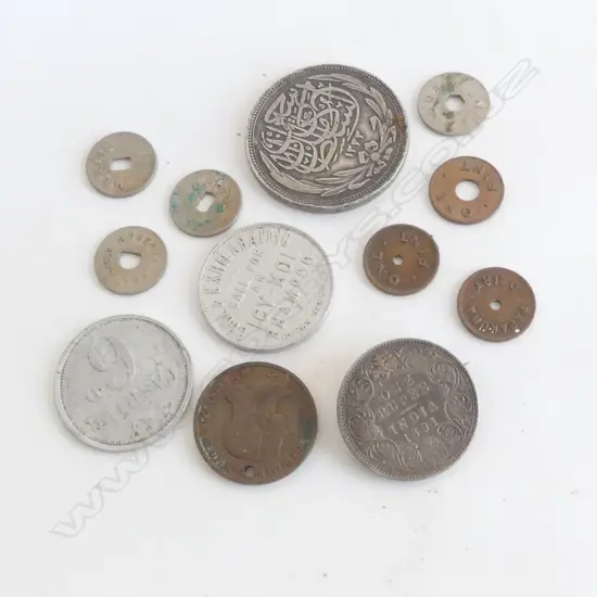 BAG INTERESTING OLD COINS MEDALLIONS + MILK & OTHER TOKENS