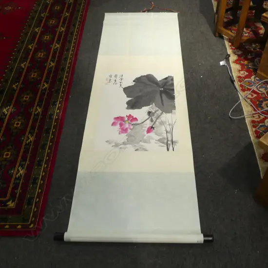 Chunyang Huo CHINESE PAINTED SCROLL 'LOTUS & BIRD'. A RENOWNED ARTIST