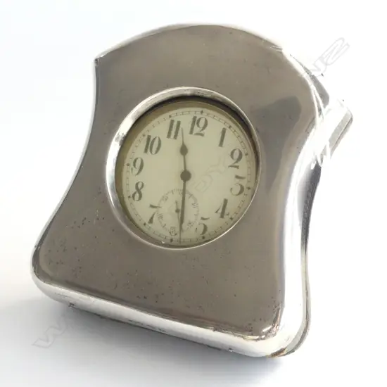 SILVER FRAMED LGE POCKET WATCH TRAVEL CLOCK with pocket watch running. Birmingham 1914