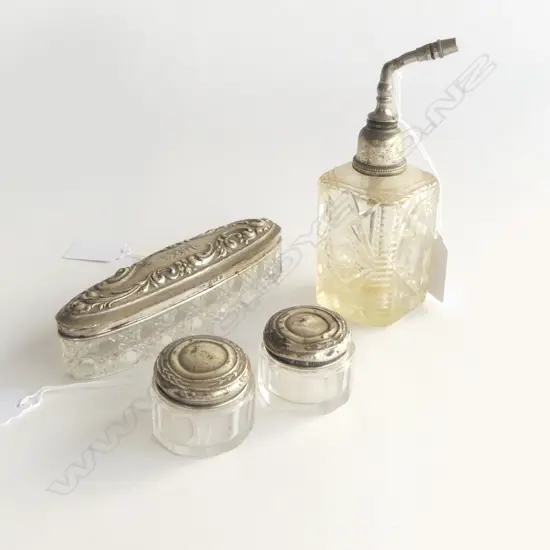 4 S/SILVER TOPPED DRESSING TABLE PIECES
