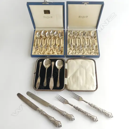3 CASES STG SILVER CUTLERY, 152gms + 4 PCE STG CUTLERY SET, 147gms