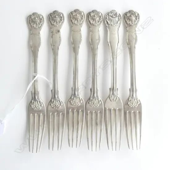set 6 VICTORIAN SILVER DESSERT FORKS fiddle thread & shell pattern 356gms. London 1860