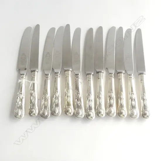 set 12 SILVER HANDLED KING'S PATTERN TABLE KNIVES Sheffield 1973 