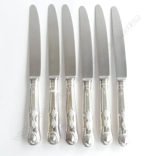 SIX SILVER HANDLED KING'S PATTERN TABLE KNIVES Sheffield 1973 