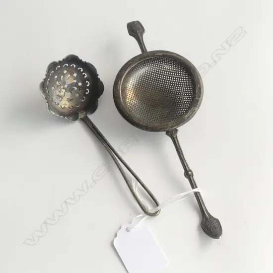 S/SILVER TEA STRAINER & S/SILVER SIFTING SPOON TOTAL WIEGHT 64GRMS