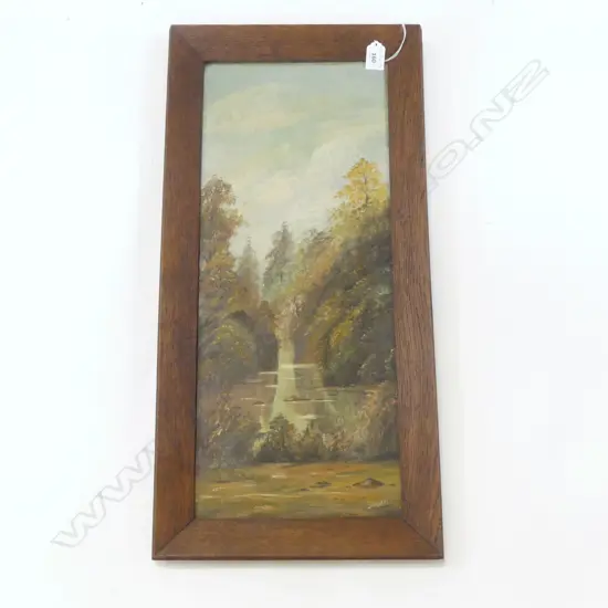 COLONIAL WATERFALL OIL ON BOARD 240X590mm