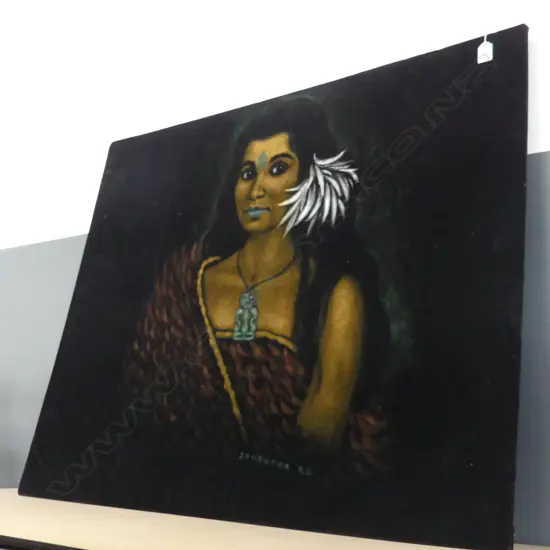 KRISTIN ZAMBUCKA MAORI WAHINE PAINTING ON VELVET SIGNED ZAMBUCKA ’62 820x1015mm