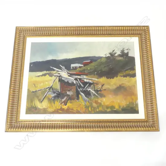 RUSSELL HOLLINGS, RURAL LANDSCAPE, OIL ON CANVAS 590x850mm