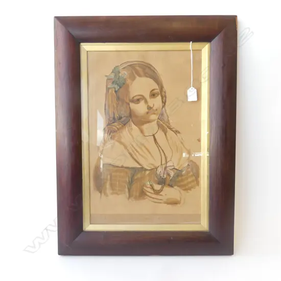 MID 19thC PORTRAIT, INSCRIPTION 'DRAWN BY MARGARET ROBSON AT MINTO SCHOOL, 1850' 470x305mm