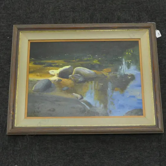 MICHAEL BLOW (NZ 1943), ‘FLOATING LEAVES - BUSH SCENE SERIES', OIL ON BOARD, SIGNED, 360 x 500mm