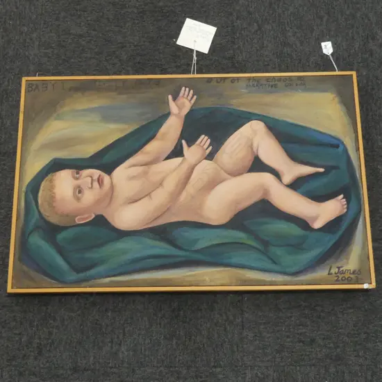 OIL ON BOARD BABY 1 SIGNED L JAMES 2003 H520 L810MM