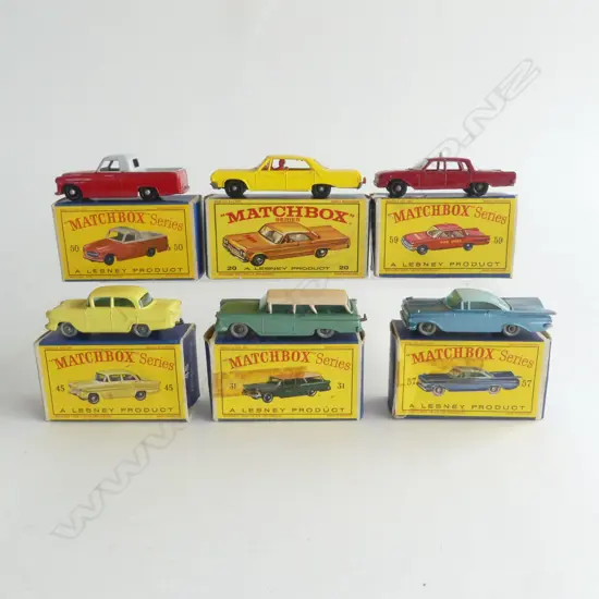6 MINT & BOXED MATCHBOX TOYS NUMBERS20 31 45 50 57 & 59