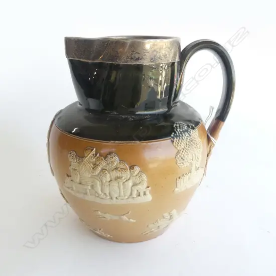 LAMBETH DOULTON HUNTING JUG S/SILVER RIM H200MM