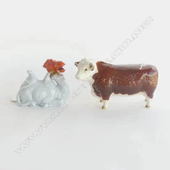 BESWICK HEREFORD BULL L190 CHIP TO EAR &CHINA SEATED CAMEL L130MM