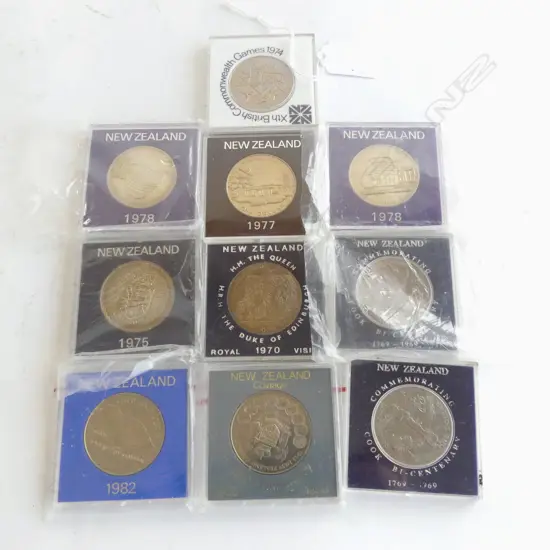10 x NZ UNC $1 COINS in original packs 1960's to 1980's