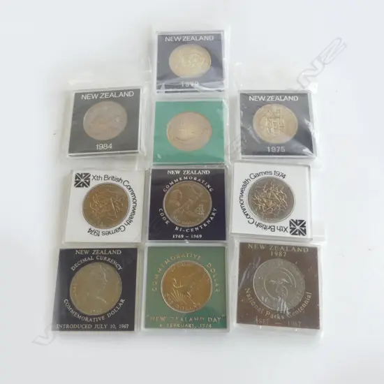 10 x NZ UNC $1 COINS in original packs 1960's to 1980's