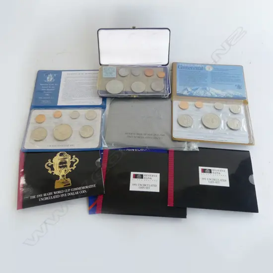 6 NZ UNC COIN SETS 1980's/90's + 1991 $5 UNC COIN + 1969 BOXED SET