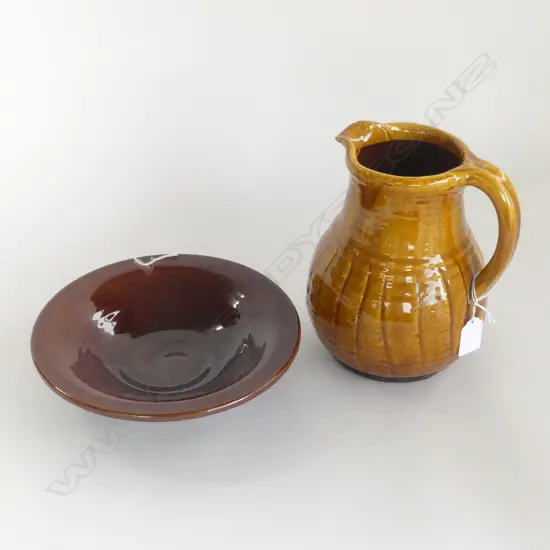 TONY SLY STUDIO POTTERY JUG H200MM & BOWL DIA230MM
