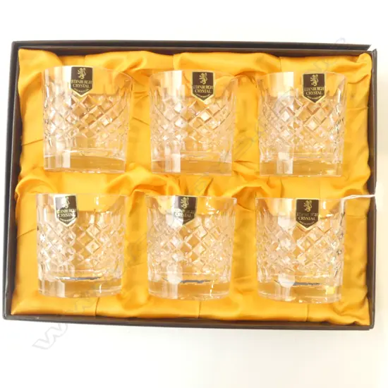SET OF 6 EDINBURGH CUT CRYSTAL WHISKY TUMBLERS IN BOX, MADE IN SCOTLAND, H.75MM D.70MM