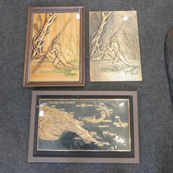 3 COPPER PICTURES 1PNG H450 L680MM & 2 ABORIDGINAL H610 L410MM
