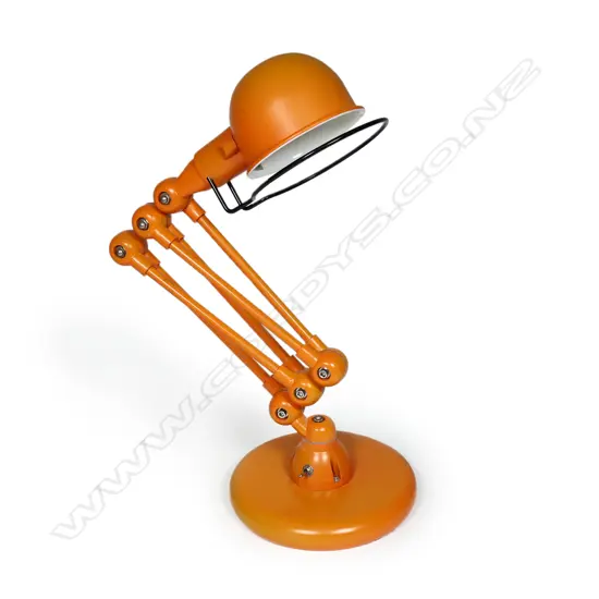 JIELDE-STYLE HEAVY ORANGE METAL 5 ARM ADJUSTABLE DESK LAMP - WORKING