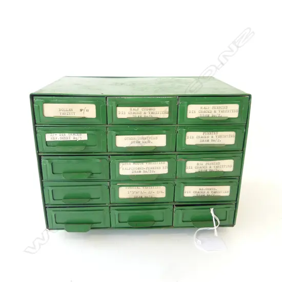 GREEN METAL COLLECTORS DRAWERS H490MM