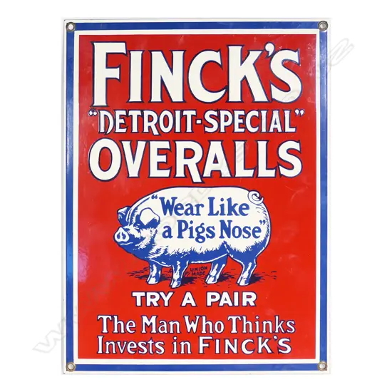 MID CENTURY REPRO 'FINCKS OVERALLS' METAL SIGN 305x235mm