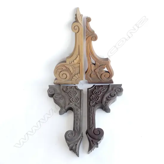 4 ANTIQUE CARVED WOODEN SUPPORTS H.460mm