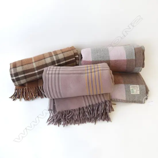 3 BROWN WOOL BLANKETS; ONEHUNGA MILLS TIKI LABEL ETC
