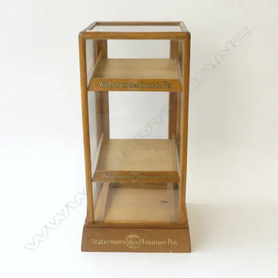 C.1920’s WATERMAN’S IDEAL FOUNTAIN PEN OAK DISPLAY CABINET, H.540MM L.240MM W.240MM