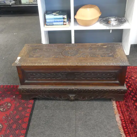 ANTIQUE CARVED WOODEN BRITTANY BOX 1080x445x455mm