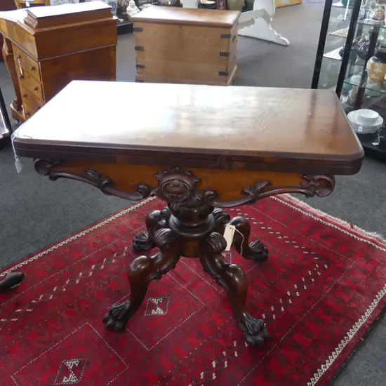VICTORIAN MAHOGANY PEDESTAL CARD TABLE 900x450x730mm