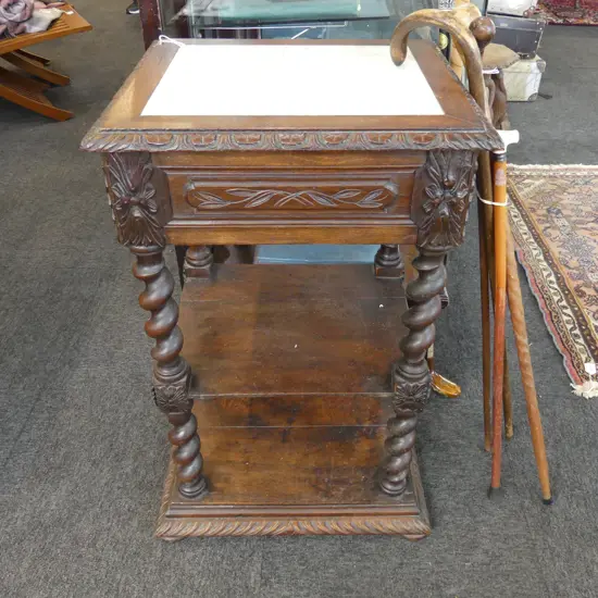 SIDE TABLE; MARBLE TOP w. BARLEY TWIST LEGS 510x460x790mm