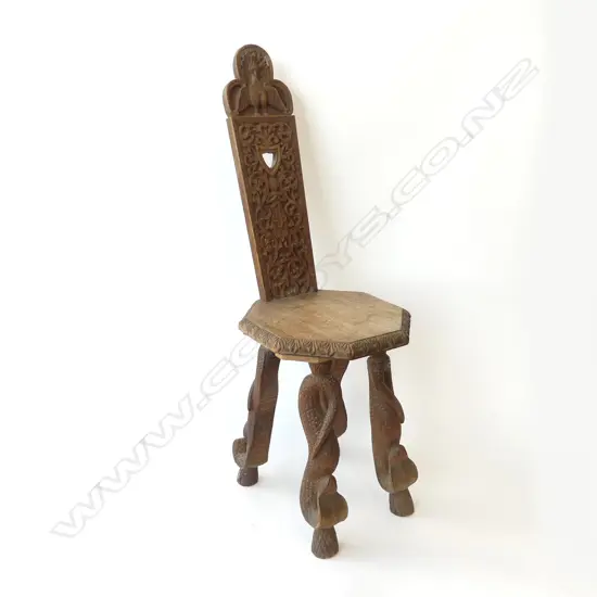 INDIAN CARVED WOODEN CHAIR w. 4 COBRA SNAKE LEGS H.860mm