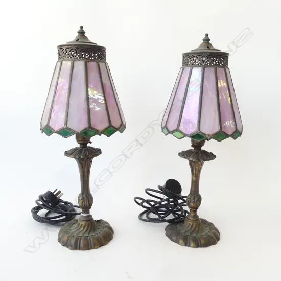 PR TABLE LAMPS w. PINK GLASS SHADES H.410mm