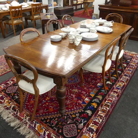 VICTORIAN DINING TABLE & CRANK w. 3 340mm LEAVES 2370x1060x730mm