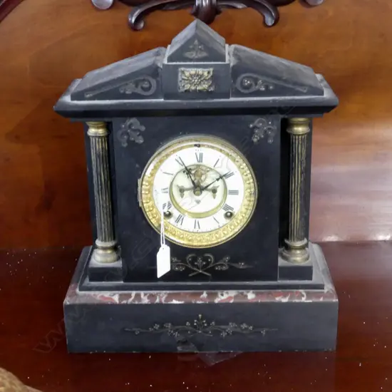 BLACK SLATE MANTLE CLOCK H.365mm