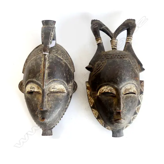 2 CARVED WOODEN AFRICAN MASKS H.400mm